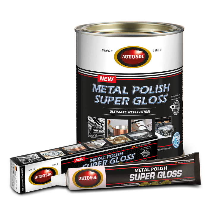AUTOSOL® METAL POLISH SUPER GLOSS is a superfine, versatile high gloss polishing compound that creates the ultimate mirror reflection. Applicable on many different materials: metals (aluminum, copper, brass, stainless steel, chrome ...), plastic, paint and fiberglass. The ideal solution for the demanding enthusiast.
